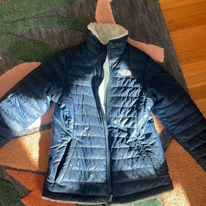 North face reversible fuzzy puffer